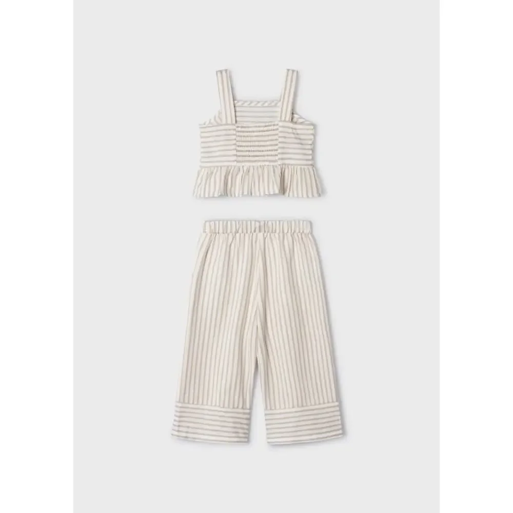 Mayoral Girls Striped Crop Top and Culottes Set - Sleeveless, Ruffle Trim Size 6